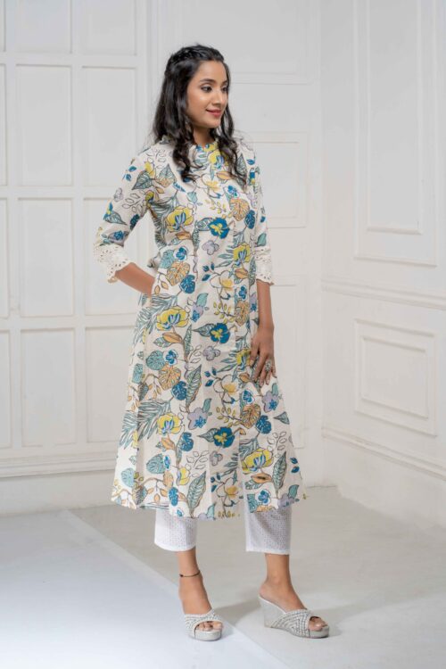 Blue floral Kurti with Pockets